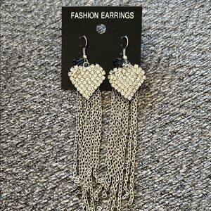 Silver Heart Dangle Earrings